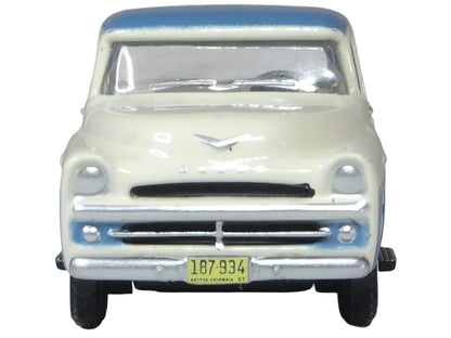 1957 Dodge D100 Sweptside Pickup Truck Ice Blue and Glacier White 1/87 (HO) Scale Diecast Model Car by Oxford Diecast