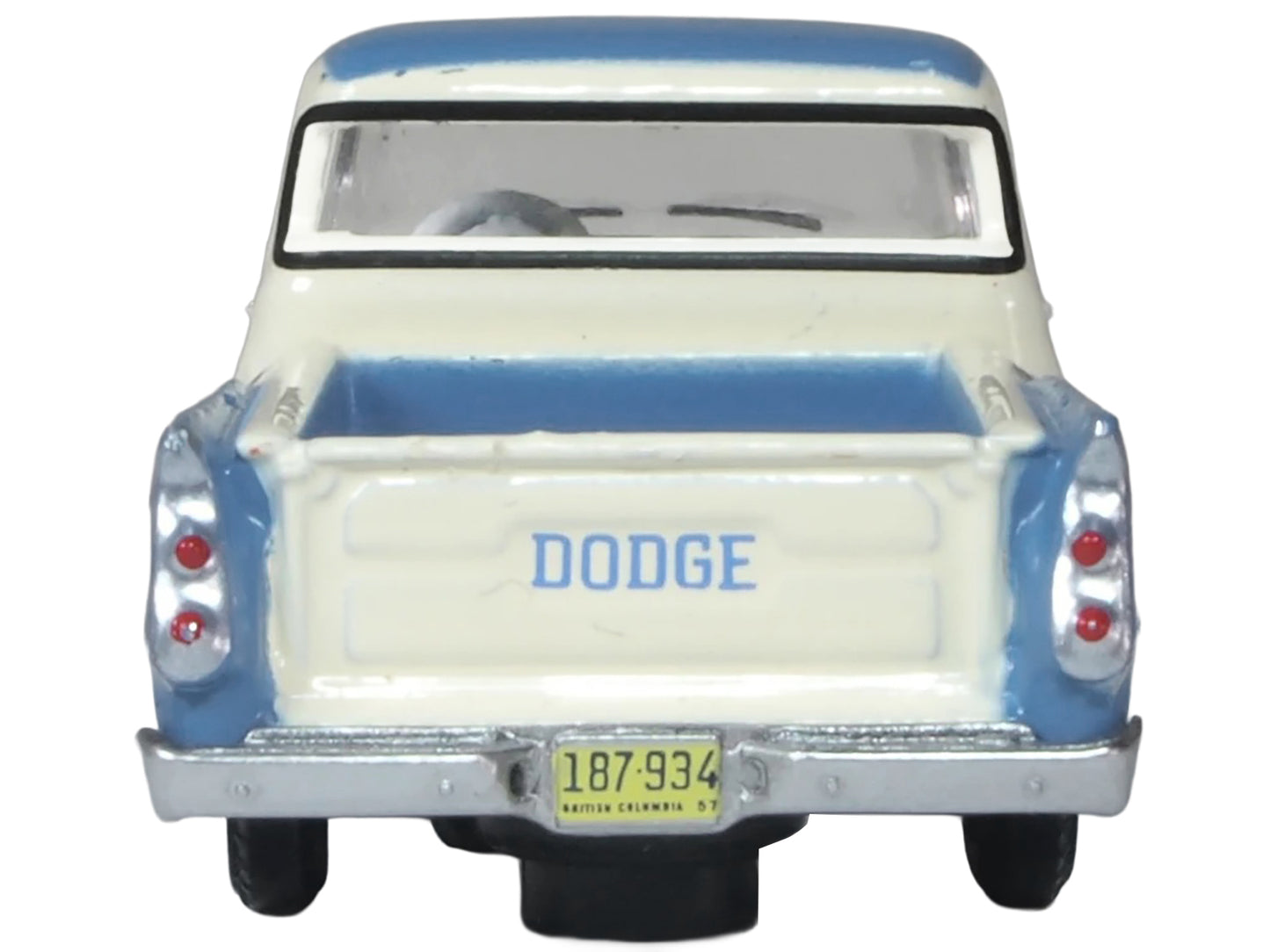 1957 Dodge D100 Sweptside Pickup Truck Ice Blue and Glacier White 1/87 (HO) Scale Diecast Model Car by Oxford Diecast