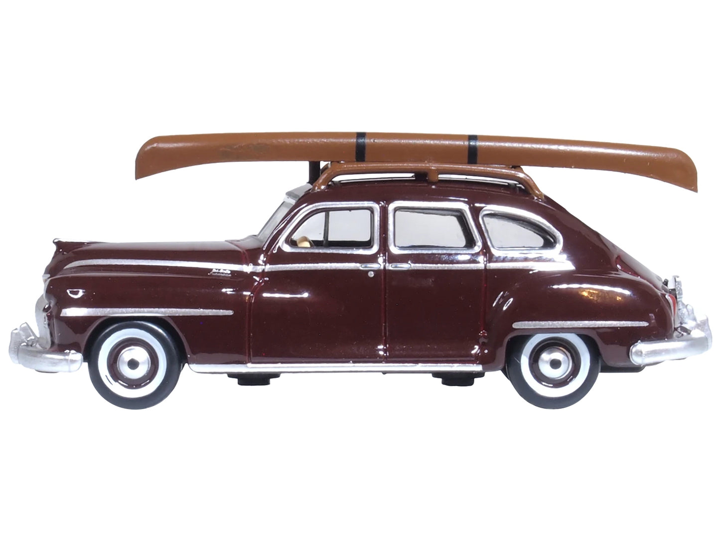 1946 DeSoto Suburban with Roof Rack and Canoe Royal Maroon 1/87 (HO) Scale Diecast Model Car by Oxford Diecast-DiecastModeler.com