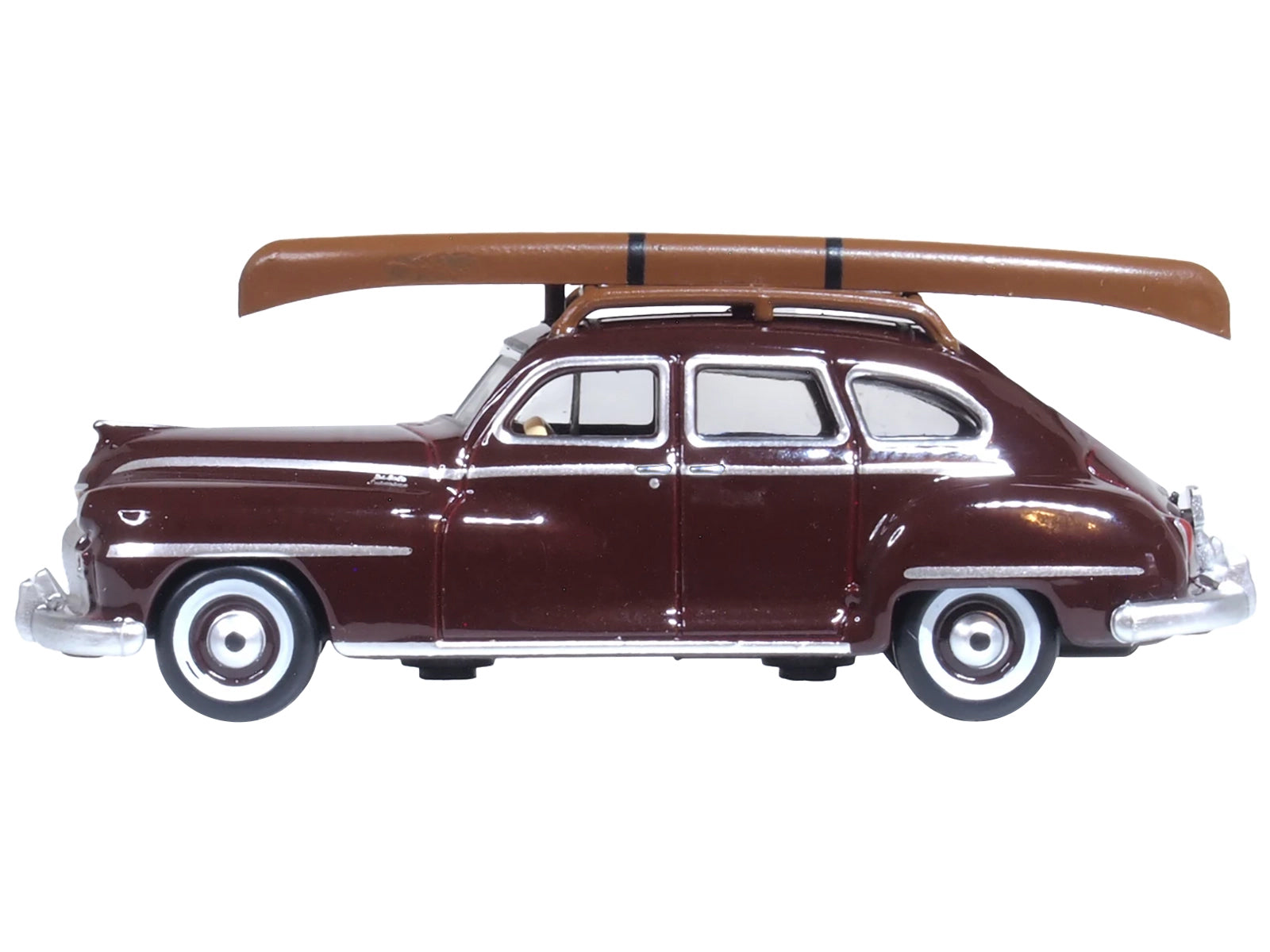 1946 DeSoto Suburban with Roof Rack and Canoe Royal Maroon 1/87 (HO) Scale Diecast Model Car by Oxford Diecast-DiecastModeler.com