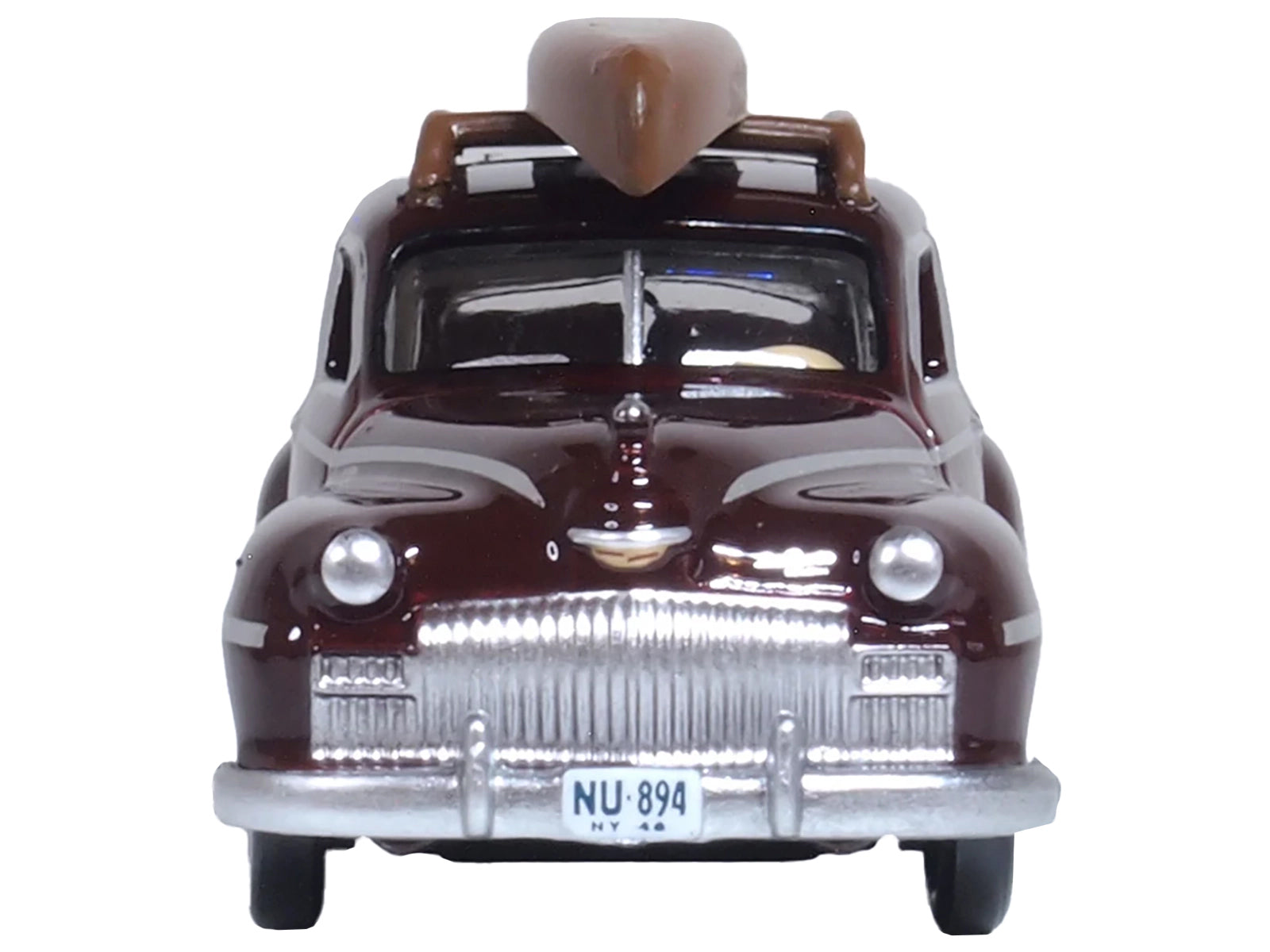 1946 DeSoto Suburban with Roof Rack and Canoe Royal Maroon 1/87 (HO) Scale Diecast Model Car by Oxford Diecast-DiecastModeler.com