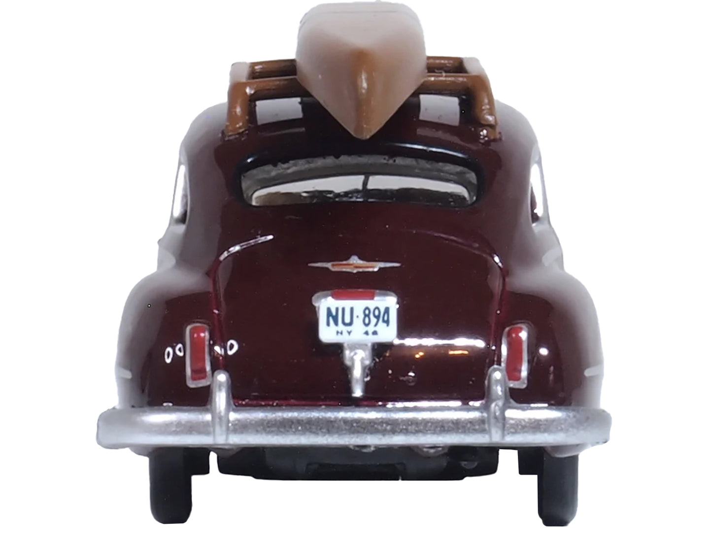 1946 DeSoto Suburban with Roof Rack and Canoe Royal Maroon 1/87 (HO) Scale Diecast Model Car by Oxford Diecast-DiecastModeler.com
