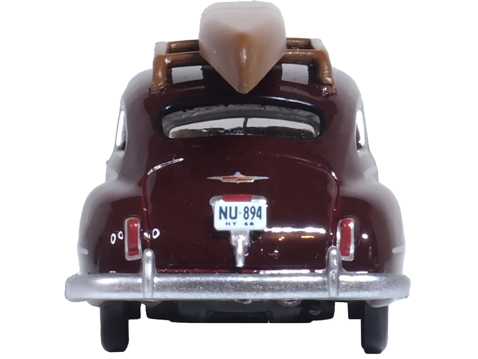 1946 DeSoto Suburban with Roof Rack and Canoe Royal Maroon 1/87 (HO) Scale Diecast Model Car by Oxford Diecast-DiecastModeler.com