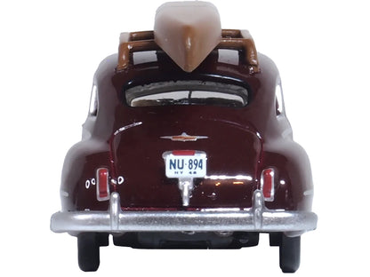 1946 DeSoto Suburban with Roof Rack and Canoe Royal Maroon 1/87 (HO) Scale Diecast Model Car by Oxford Diecast-DiecastModeler.com