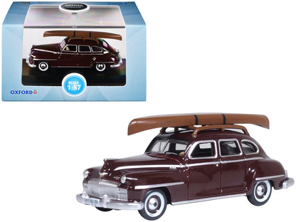 1946 DeSoto Suburban with Roof Rack and Canoe Royal Maroon 1/87 (HO) Scale Diecast Model Car by Oxford Diecast-DiecastModeler.com