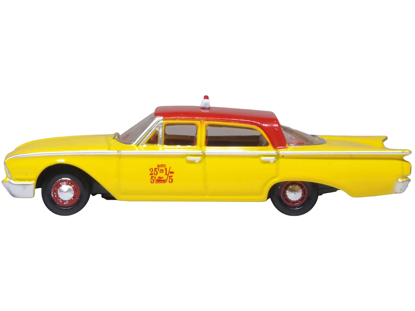1960 Ford Fairlane Sedan "NYC Taxi" Yellow with Red Top and Interior 1/87 (HO) Scale Diecast Model Car by Oxford Diecast