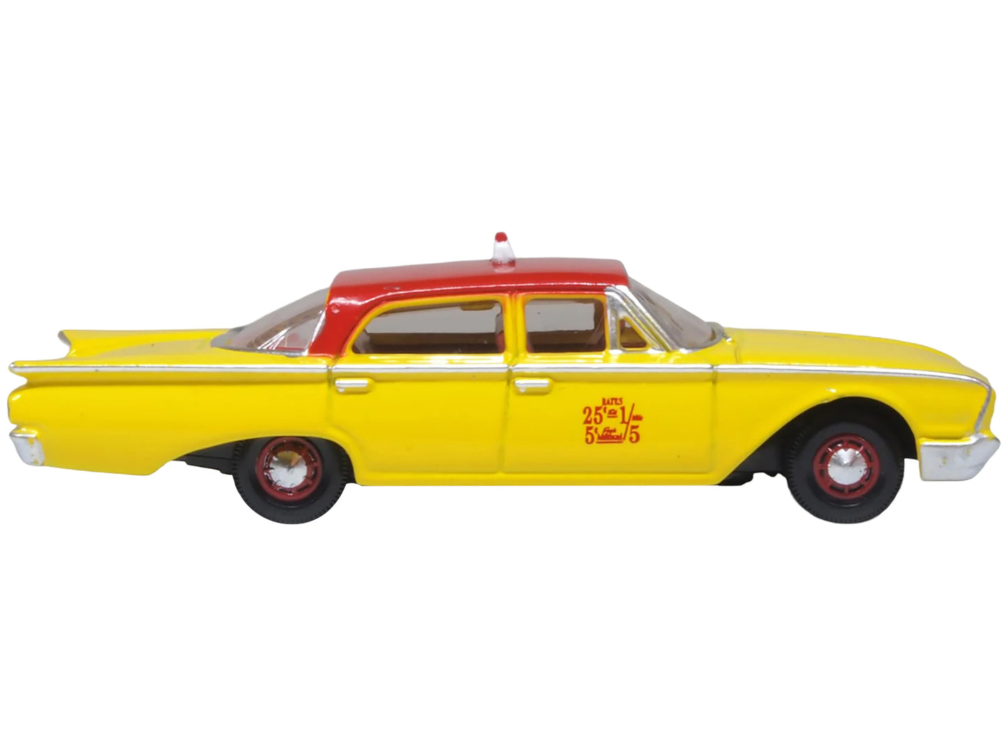 1960 Ford Fairlane Sedan "NYC Taxi" Yellow with Red Top and Interior 1/87 (HO) Scale Diecast Model Car by Oxford Diecast