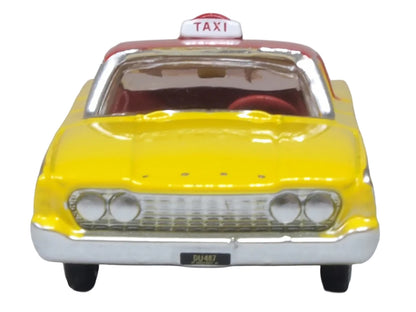 1960 Ford Fairlane Sedan "NYC Taxi" Yellow with Red Top and Interior 1/87 (HO) Scale Diecast Model Car by Oxford Diecast
