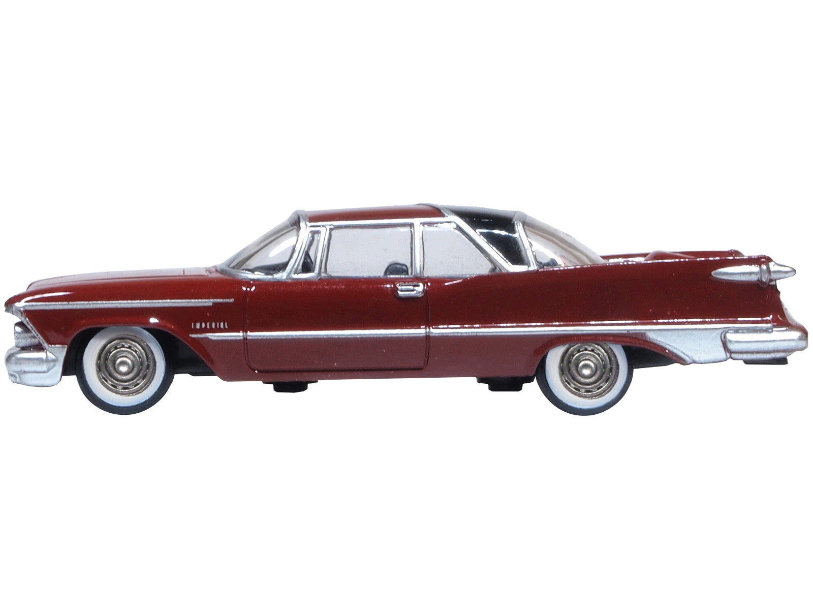 1959 Chrysler Imperial Crown 2 Door Hardtop Radiant Red with Black Top 1/87 (HO) Scale Diecast Model Car by Oxford Diecast-DiecastModeler.com