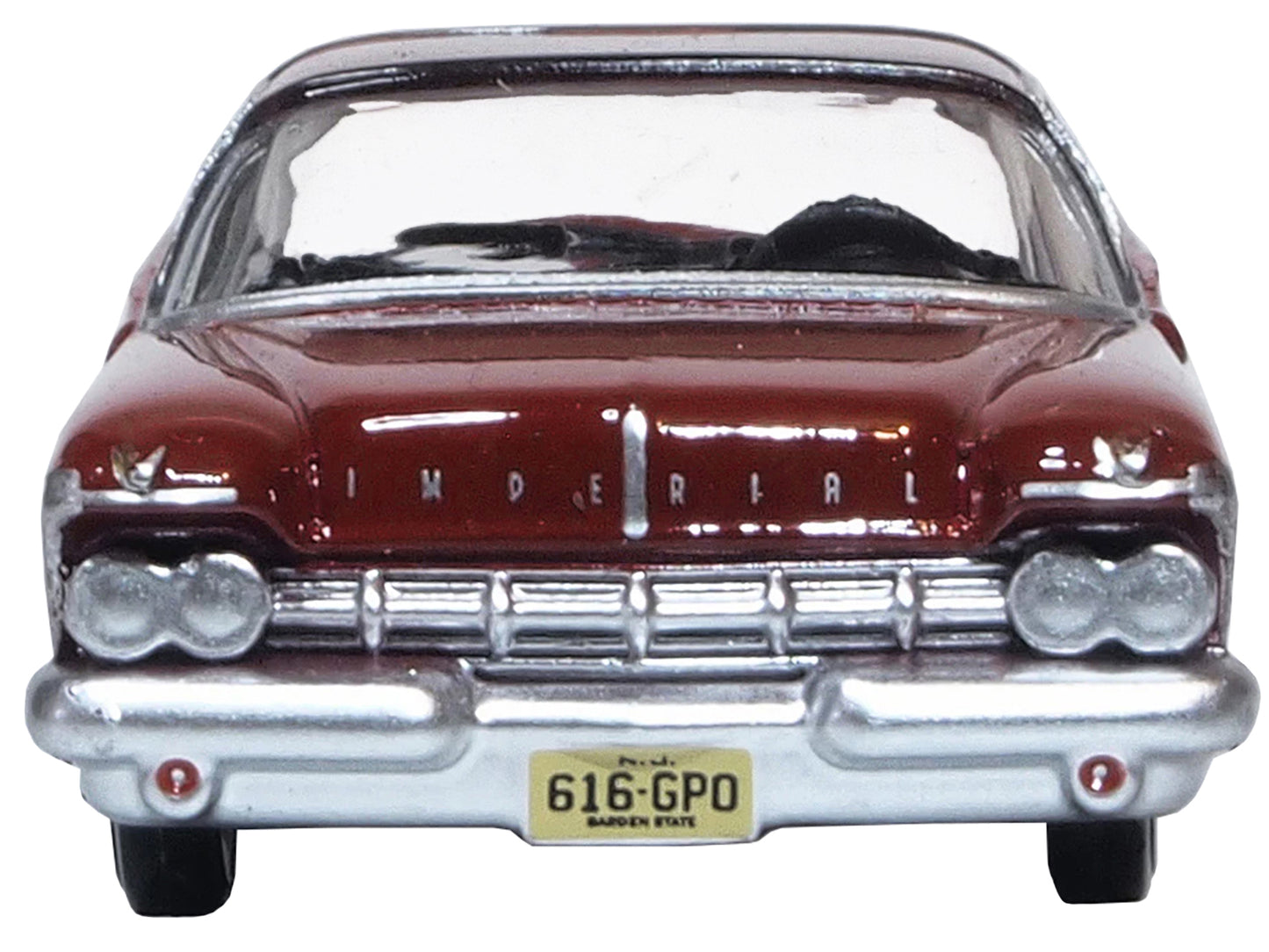 1959 Chrysler Imperial Crown 2 Door Hardtop Radiant Red with Black Top 1/87 (HO) Scale Diecast Model Car by Oxford Diecast-DiecastModeler.com