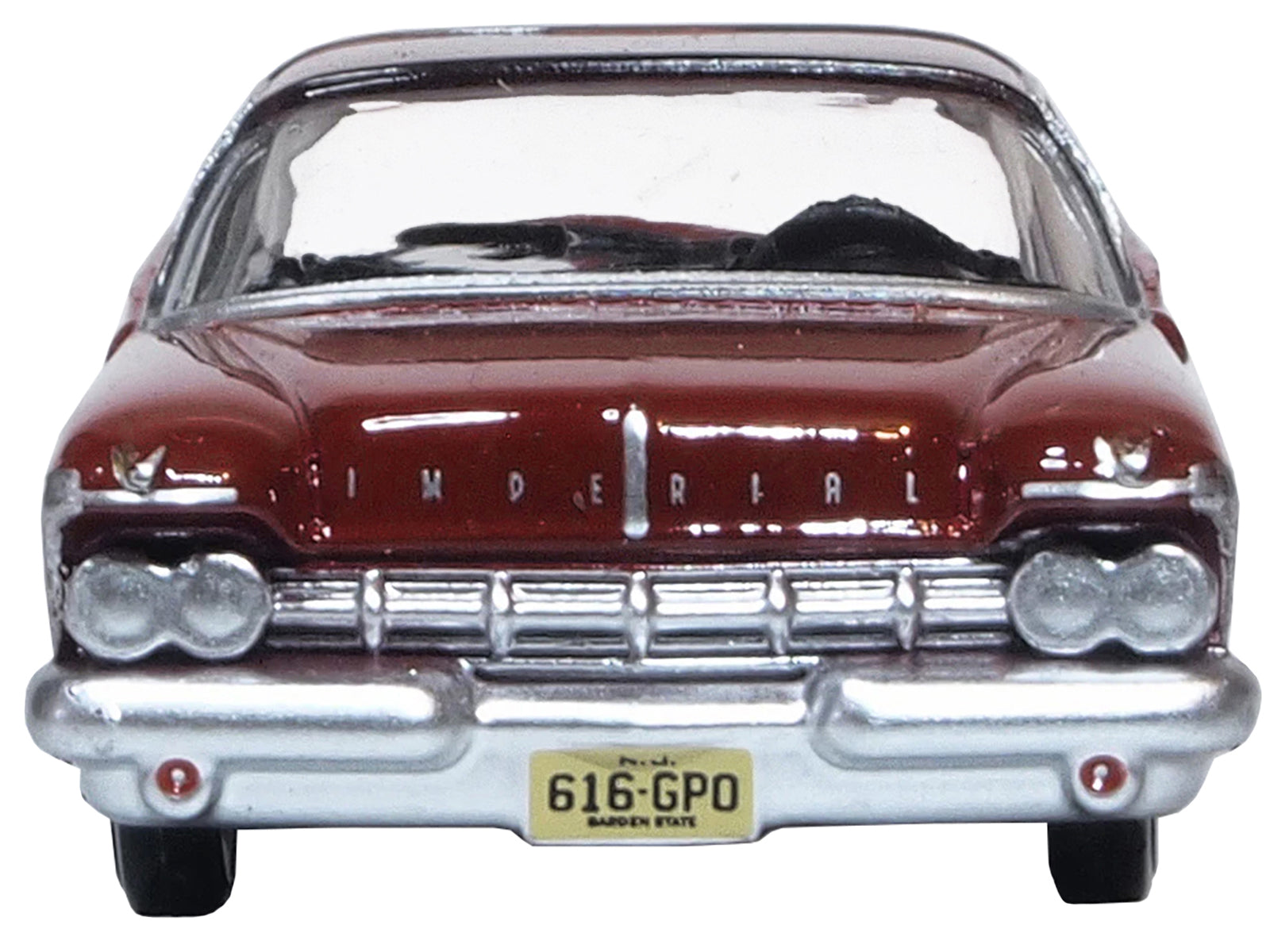 1959 Chrysler Imperial Crown 2 Door Hardtop Radiant Red with Black Top 1/87 (HO) Scale Diecast Model Car by Oxford Diecast-DiecastModeler.com