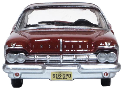 1959 Chrysler Imperial Crown 2 Door Hardtop Radiant Red with Black Top 1/87 (HO) Scale Diecast Model Car by Oxford Diecast-DiecastModeler.com