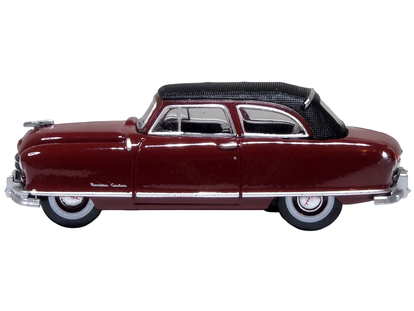 1950 Nash Rambler Custom Landau Convertible (Closed) Sunset Maroon with Black Top 1/87 (HO) Scale Diecast Model Car by Oxford Diecast-DiecastModeler.com