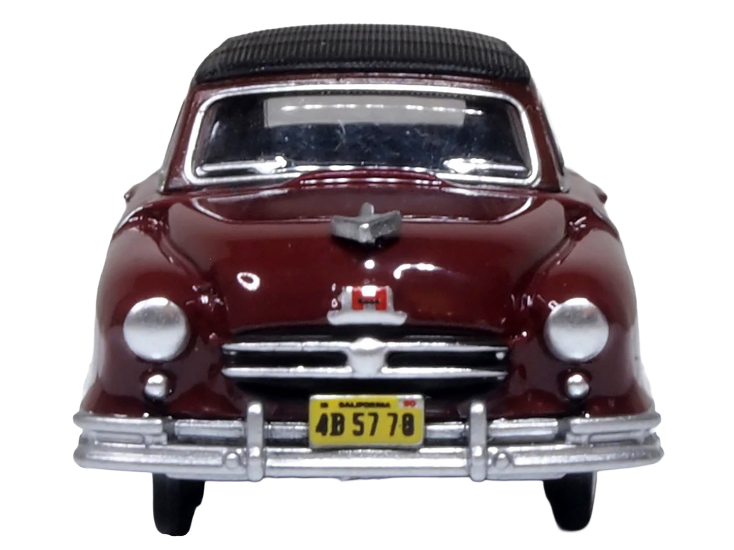 1950 Nash Rambler Custom Landau Convertible (Closed) Sunset Maroon with Black Top 1/87 (HO) Scale Diecast Model Car by Oxford Diecast-DiecastModeler.com
