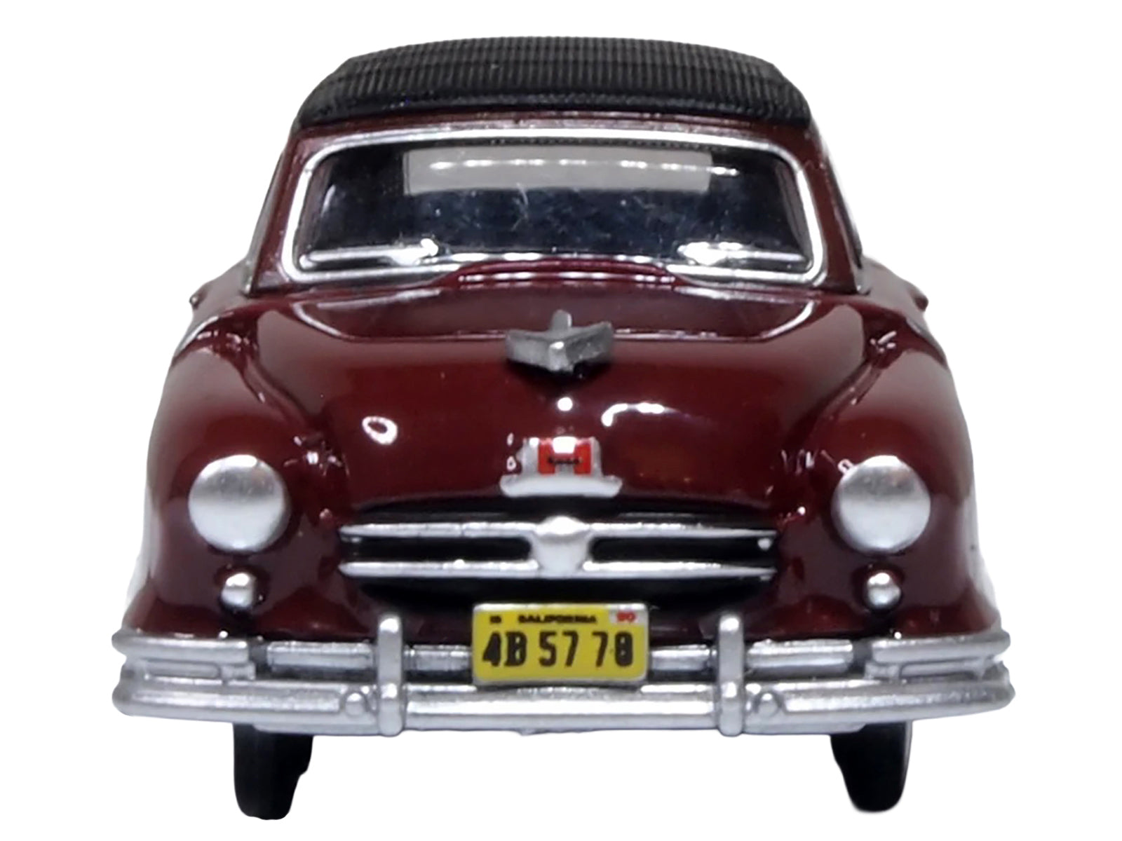 1950 Nash Rambler Custom Landau Convertible (Closed) Sunset Maroon with Black Top 1/87 (HO) Scale Diecast Model Car by Oxford Diecast-DiecastModeler.com