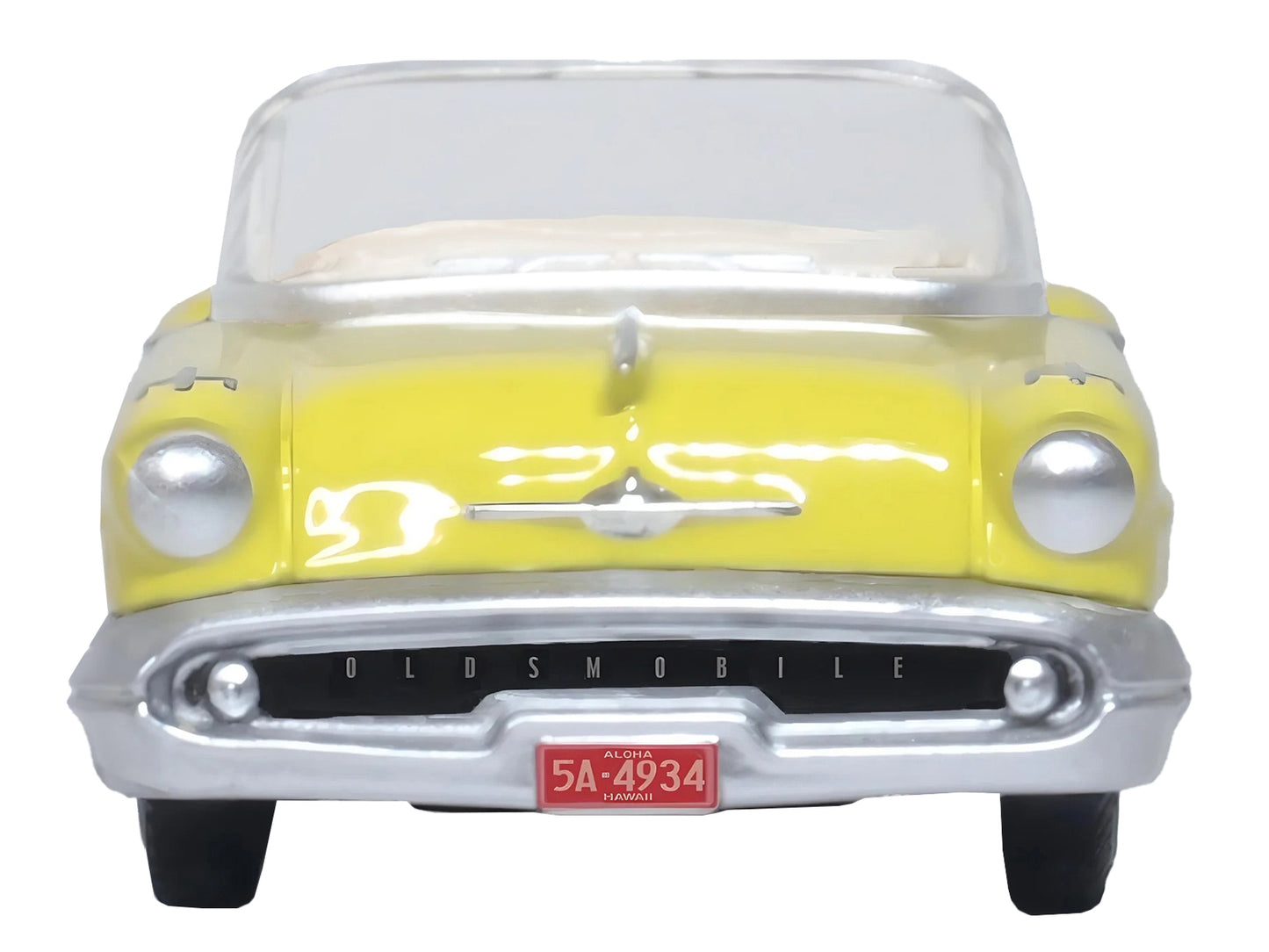 1957 Oldsmobile 88 Convertible Coronado Yellow 1/87 (HO) Scale Diecast Model Car by Oxford Diecast-DiecastModeler.com