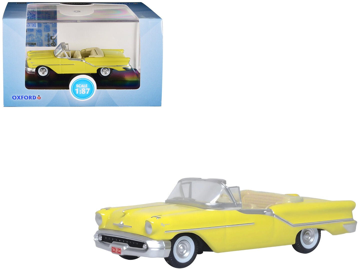 1957 Oldsmobile 88 Convertible Coronado Yellow 1/87 (HO) Scale Diecast Model Car by Oxford Diecast-DiecastModeler.com