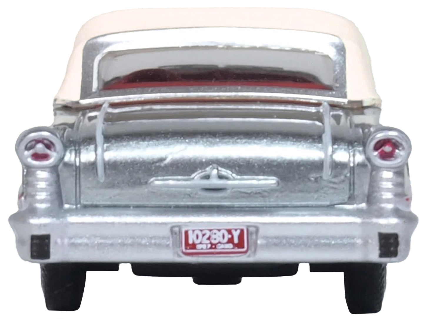 1957 Oldsmobile 88 Convertible (Top-Up) Juneau Gray with White Top and Red Interior 1/87 (HO) Scale Diecast Model Car by Oxford Diecast