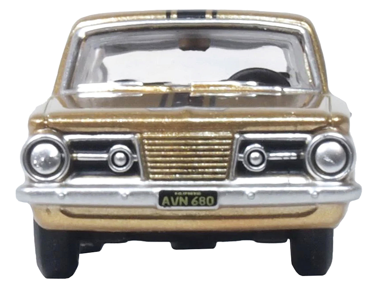 1965 Plymouth Barracuda Gold Metallic with Black Stripes 1/87 (HO) Scale Diecast Model Car by Oxford Diecast