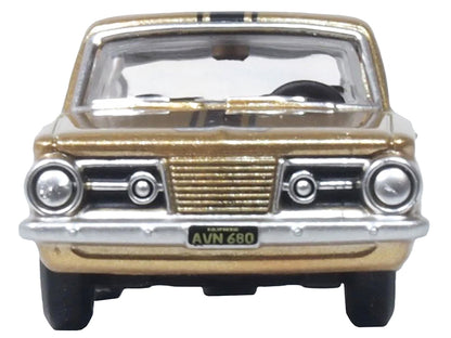 1965 Plymouth Barracuda Gold Metallic with Black Stripes 1/87 (HO) Scale Diecast Model Car by Oxford Diecast