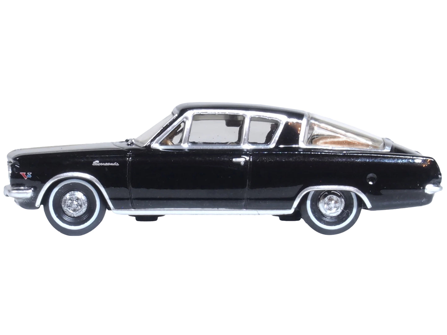 1965 Plymouth Barracuda Black with Gold Stripes 1/87 (HO) Scale Diecast Model Car by Oxford Diecast