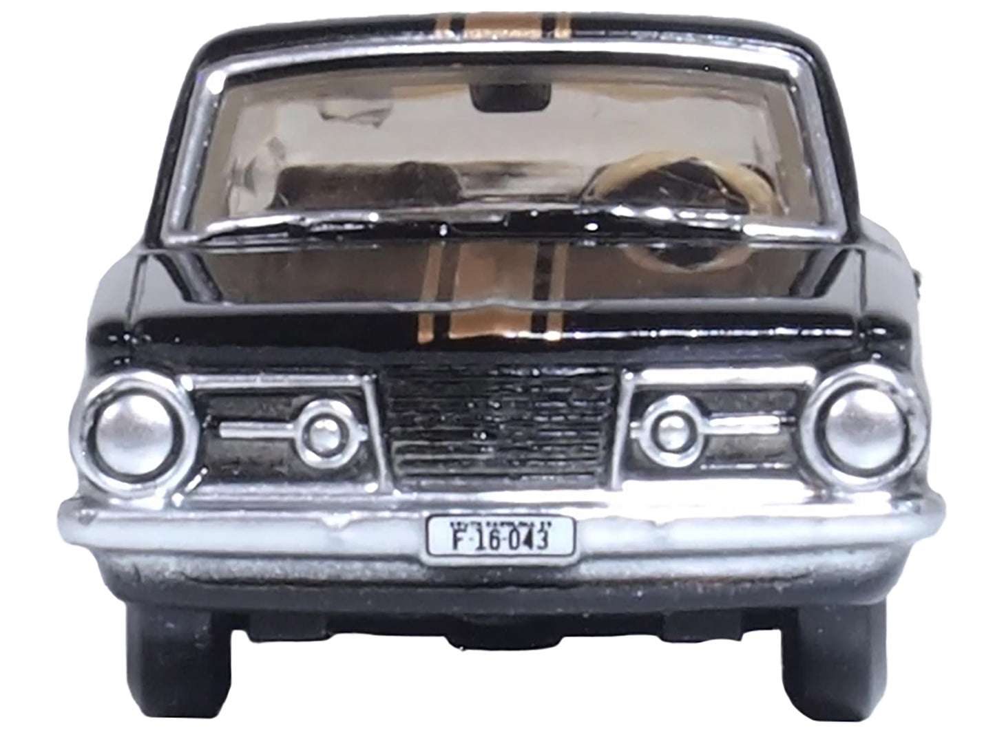 1965 Plymouth Barracuda Black with Gold Stripes 1/87 (HO) Scale Diecast Model Car by Oxford Diecast