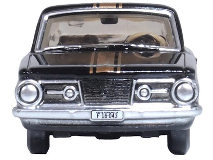 1965 Plymouth Barracuda Black with Gold Stripes 1/87 (HO) Scale Diecast Model Car by Oxford Diecast