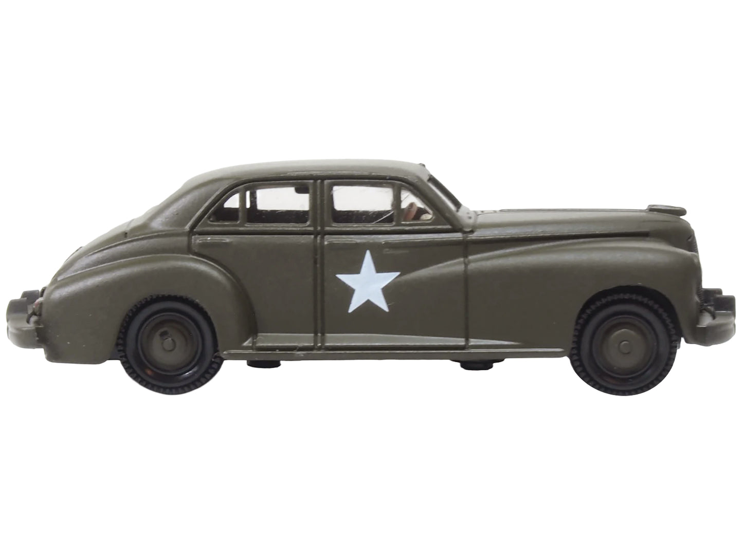 1942 Packard Clipper Touring Sedan "US Army Staff Car" Olive Drab 1/87 (HO) Scale Diecast Model Car by Oxford Diecast-DiecastModeler.com