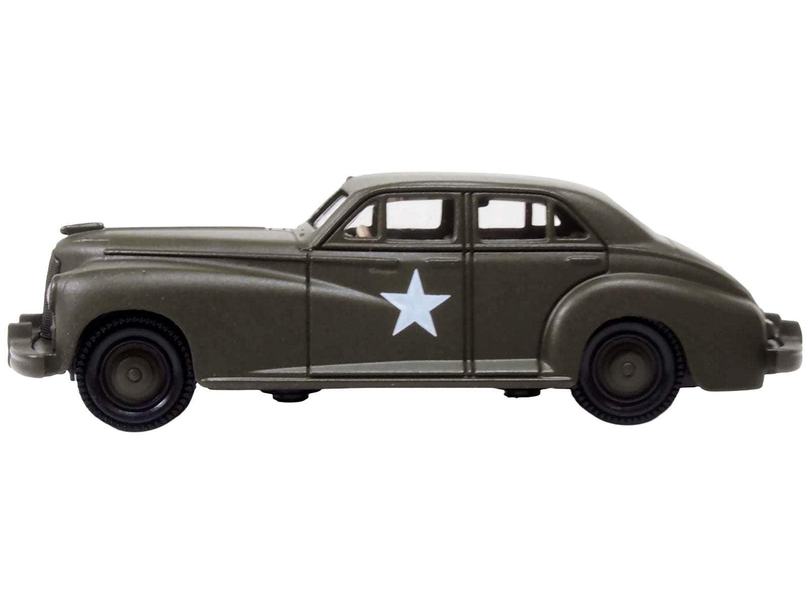 1942 Packard Clipper Touring Sedan "US Army Staff Car" Olive Drab 1/87 (HO) Scale Diecast Model Car by Oxford Diecast-DiecastModeler.com