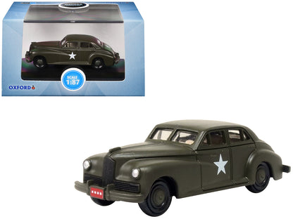 1942 Packard Clipper Touring Sedan "US Army Staff Car" Olive Drab 1/87 (HO) Scale Diecast Model Car by Oxford Diecast-DiecastModeler.com