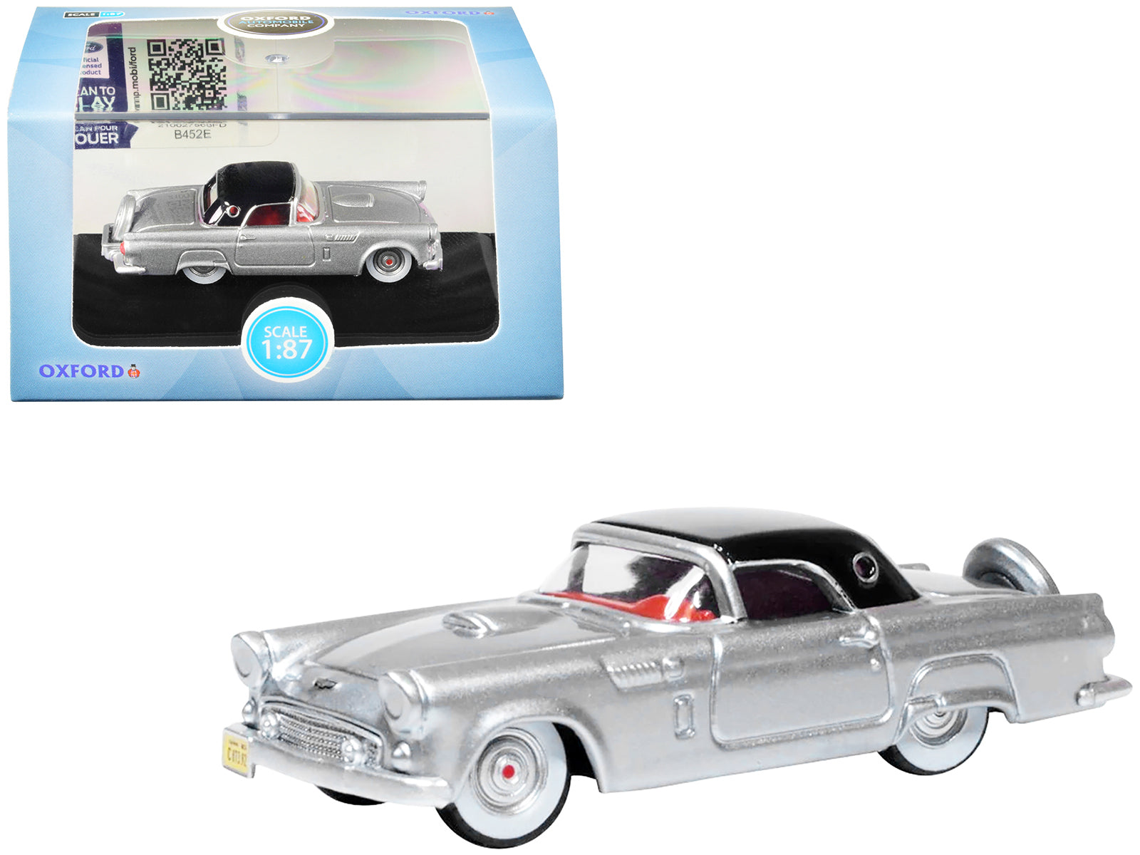 1956 Ford Thunderbird Gray Metallic with Raven Black Top 1/87 (HO) Scale Diecast Model Car by Oxford Diecast-DiecastModeler.com