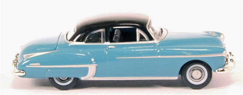 1950 Oldsmobile Rocket 88 Coupe Crest Blue with Black Top 1/87 (HO) Scale Diecast Model Car by Oxford Diecast