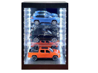 Showcase 3 Tier Display Case with Mirror Back Panel and LED Lights for 1/64-1/18  Scale Models