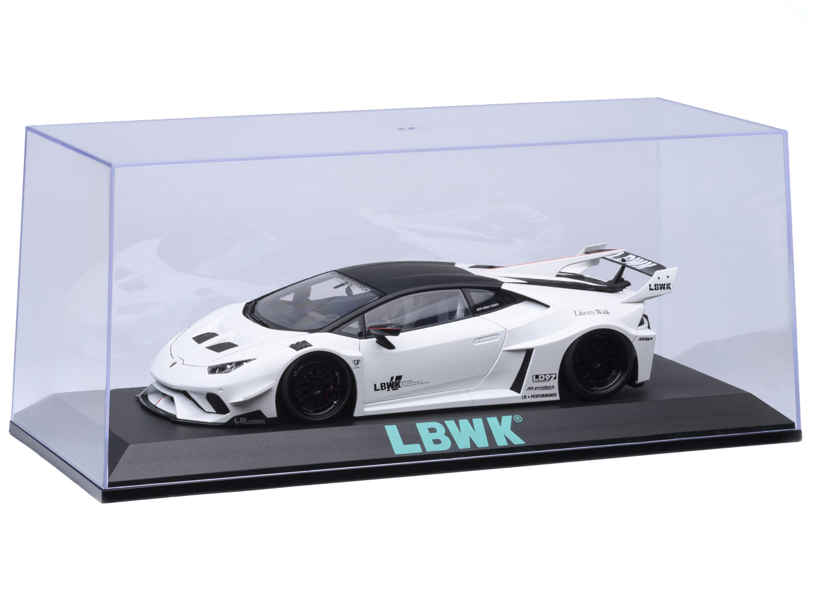 Collectible Display Show Case with Black Plastic Base and Green "LBWK" Logo for 1/18-1/24 Scale Model Cars by Autoart-DiecastModeler.com
