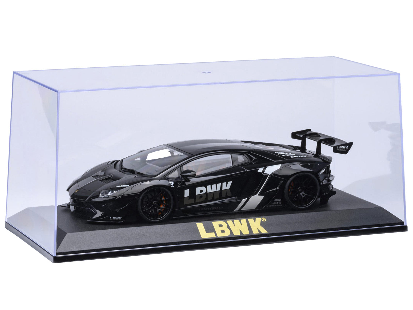 Collectible Display Show Case with Black Plastic Base and Gold "LBWK" Logo for 1/18-1/24 Scale Model Cars by Autoart-DiecastModeler.com