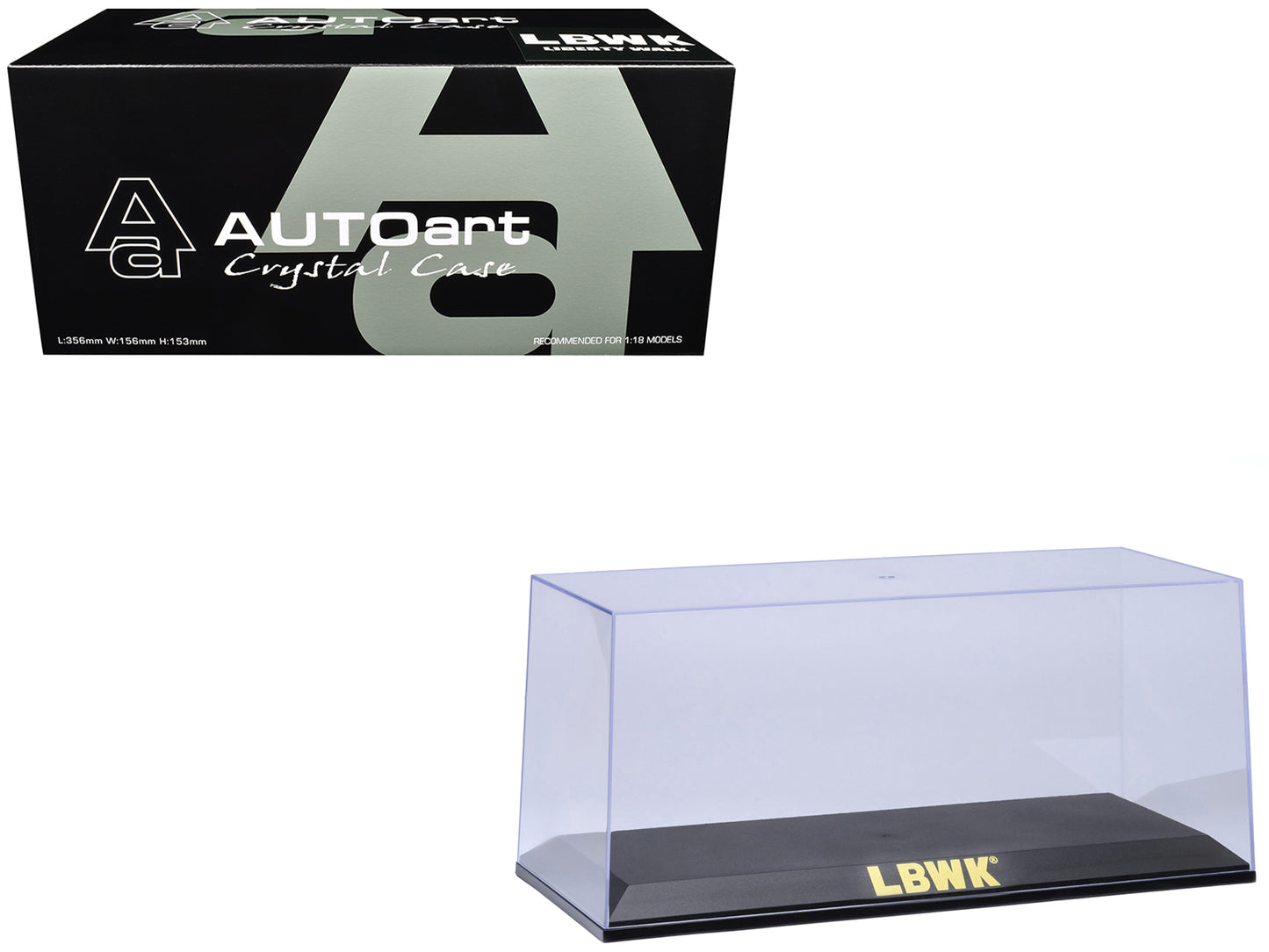 Collectible Display Show Case with Black Plastic Base and Gold "LBWK" Logo for 1/18-1/24 Scale Model Cars by Autoart-DiecastModeler.com