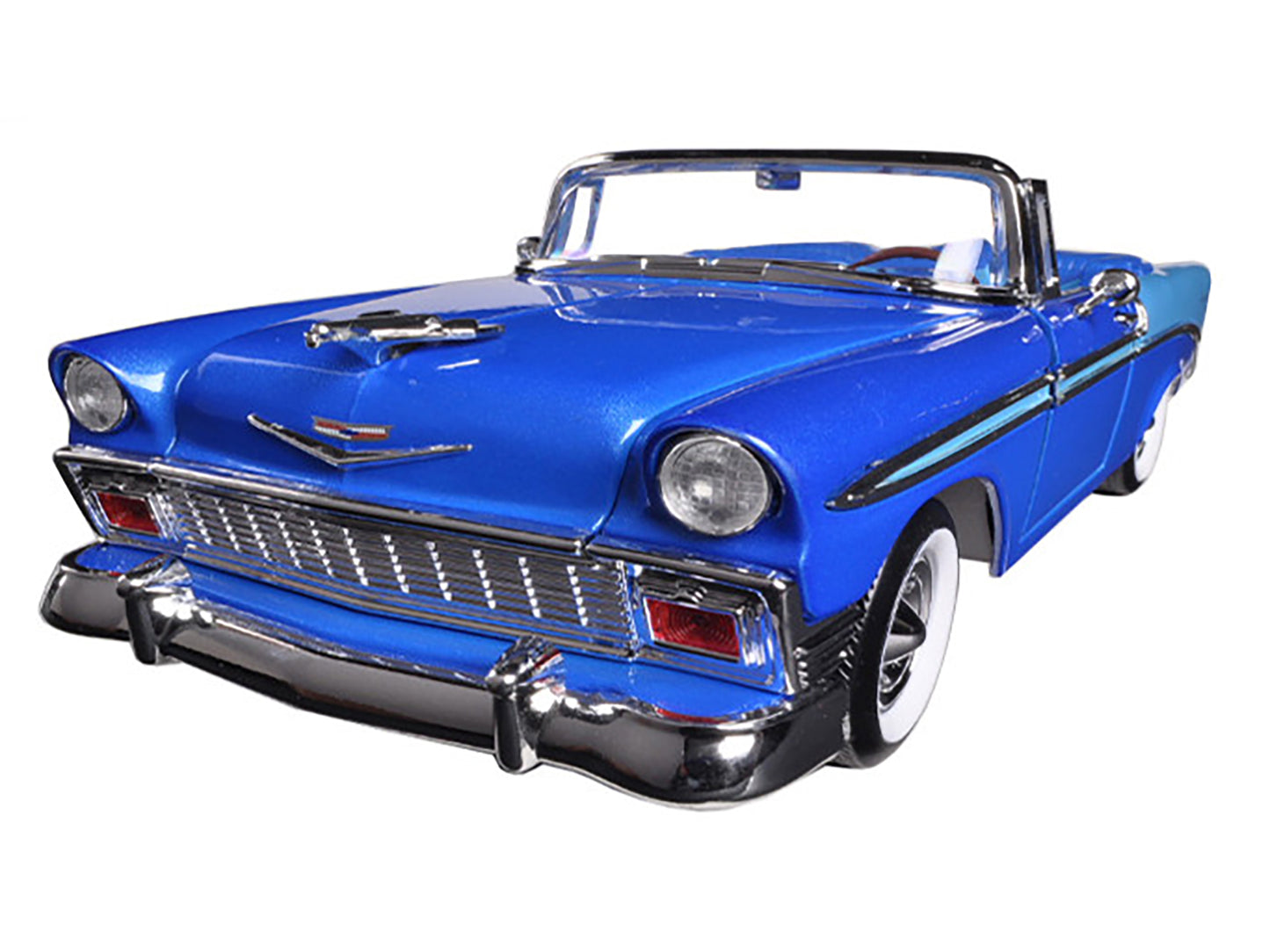 1956 Chevrolet Bel Air Convertible Dark Blue Metallic and Light Blue 1/18 Diecast Model Car by Road Signature