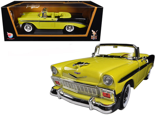 1956 Chevrolet Bel Air Convertible Yellow/Black 1/18 Diecast Car Model by Road Signature-DiecastModeler.com