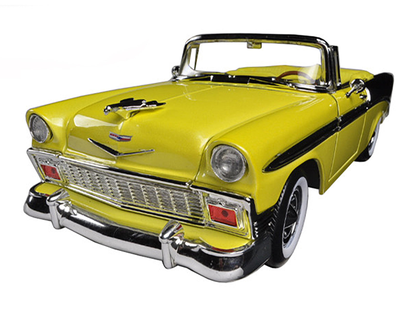 1956 Chevrolet Bel Air Convertible Yellow/Black 1/18 Diecast Car Model by Road Signature-DiecastModeler.com