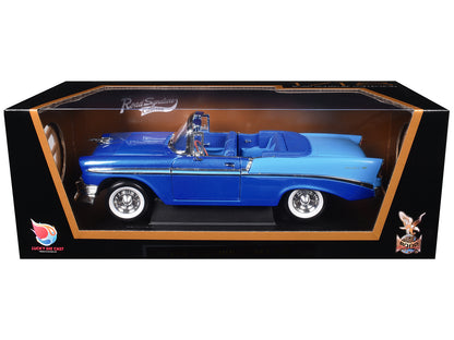 1956 Chevrolet Bel Air Convertible Dark Blue Metallic and Light Blue 1/18 Diecast Model Car by Road Signature