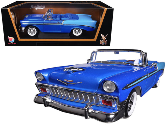 1956 Chevrolet Bel Air Convertible Dark Blue Metallic and Light Blue 1/18 Diecast Model Car by Road Signature