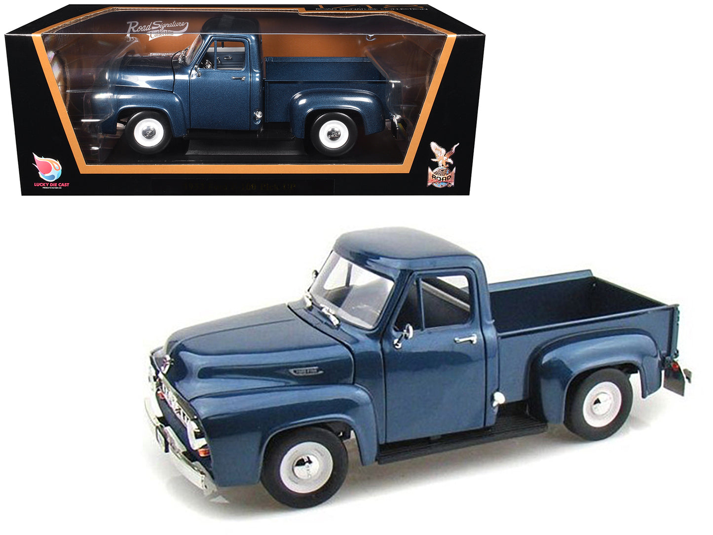 1953 Ford F-100 Pickup Dark Blue 1/18 Diecast Model Car by Road Signature