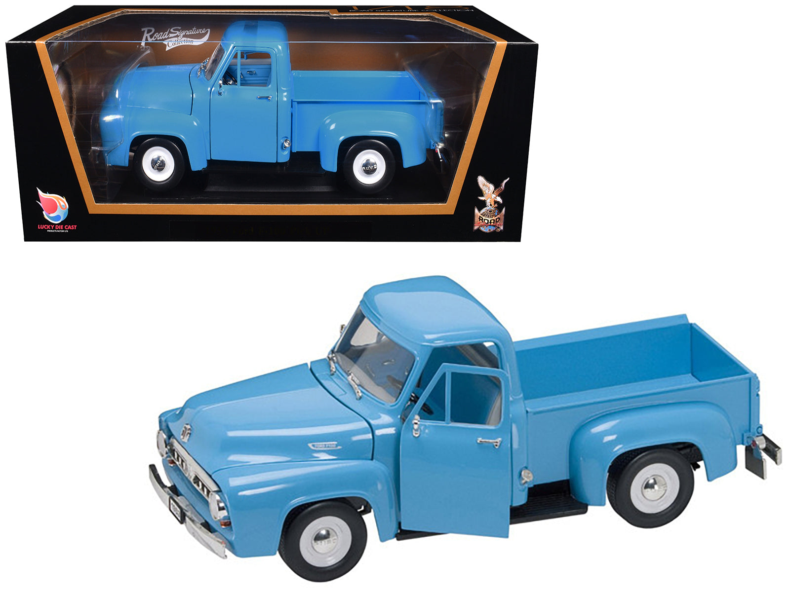 1953 Ford F-100 Pickup Truck Light Blue 1/18 Diecast Model Car by Road Signature-DiecastModeler.com