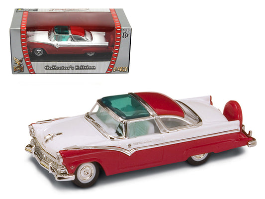 1955 Ford Crown Victoria Red and White 1/43 Diecast Model Car by Road Signature-DiecastModeler.com