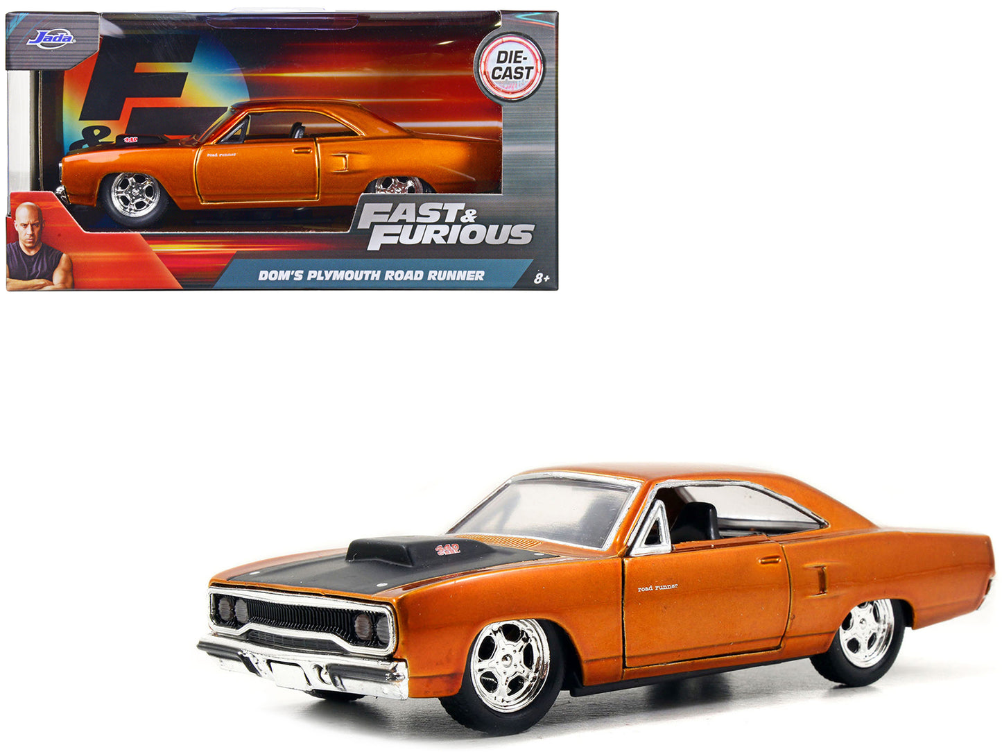 Dom's Plymouth Road Runner Orange Metallic with Matt Black Hood "Fast & Furious" Series 1/32 Diecast Model Car by Jada-DiecastModeler.com
