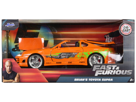 Brian's Toyota Supra Orange with Graphics "Fast & Furious" Movie 1/24 Diecast Model Car by Jada-DiecastModeler.com
