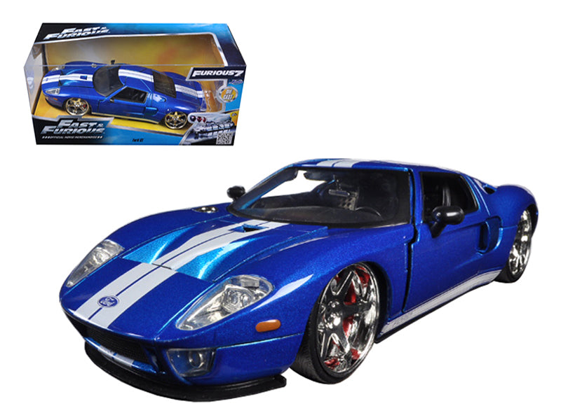 Ford GT Blue with White Stripes "Fast & Furious 7" (2015) Movie 1/24 Diecast Model Car by Jada-DiecastModeler.com