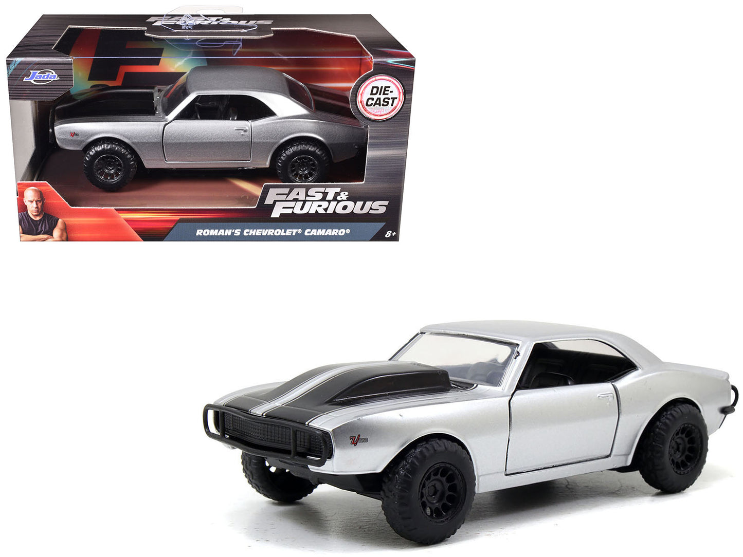 Roman's Chevrolet Camaro Z/28 Silver with Black Stripes "Fast & Furious 7" (2015) Movie 1/32 Diecast Model Car by Jada-DiecastModeler.com