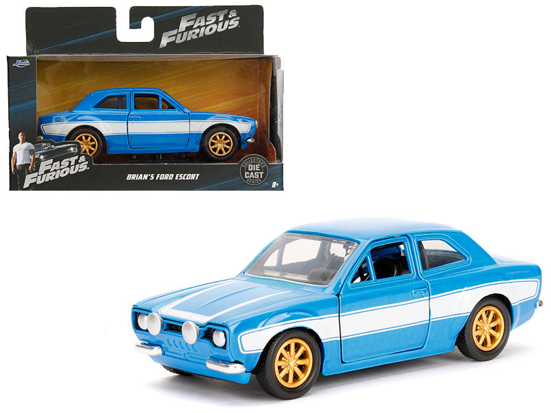 Brian's Ford Escort Light Blue with White Stripes "Fast & Furious" Movie 1/32 Diecast Model Car by Jada-DiecastModeler.com