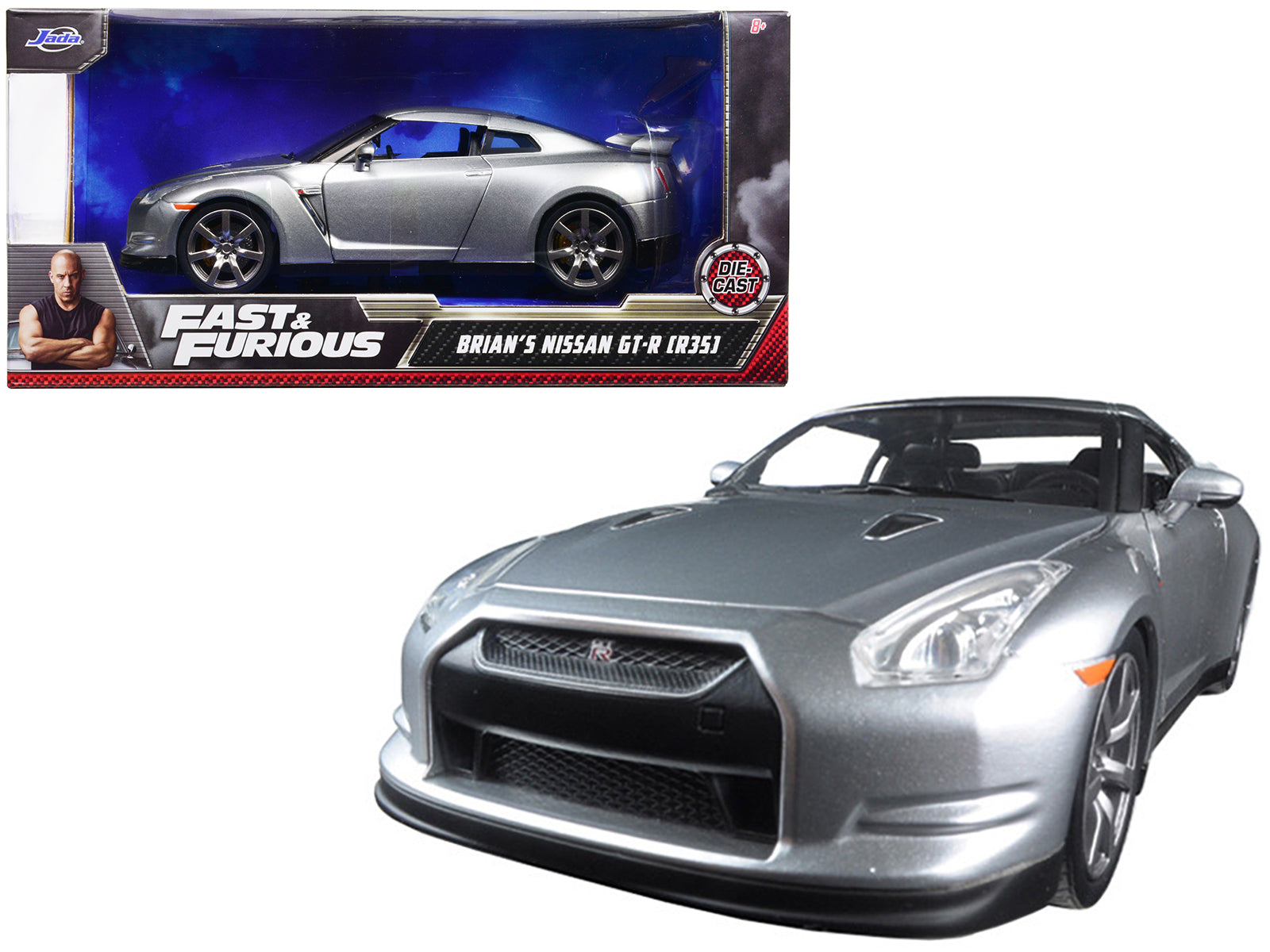 Brian's Nissan GT-R (R35) Silver "Fast & Furious" Movie 1/24 Diecast Model Car by Jada-DiecastModeler.com